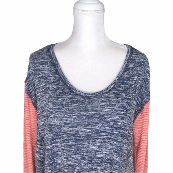 Free People We The Free blue top tee red stripe long sleeves small - Picture 2 of 12